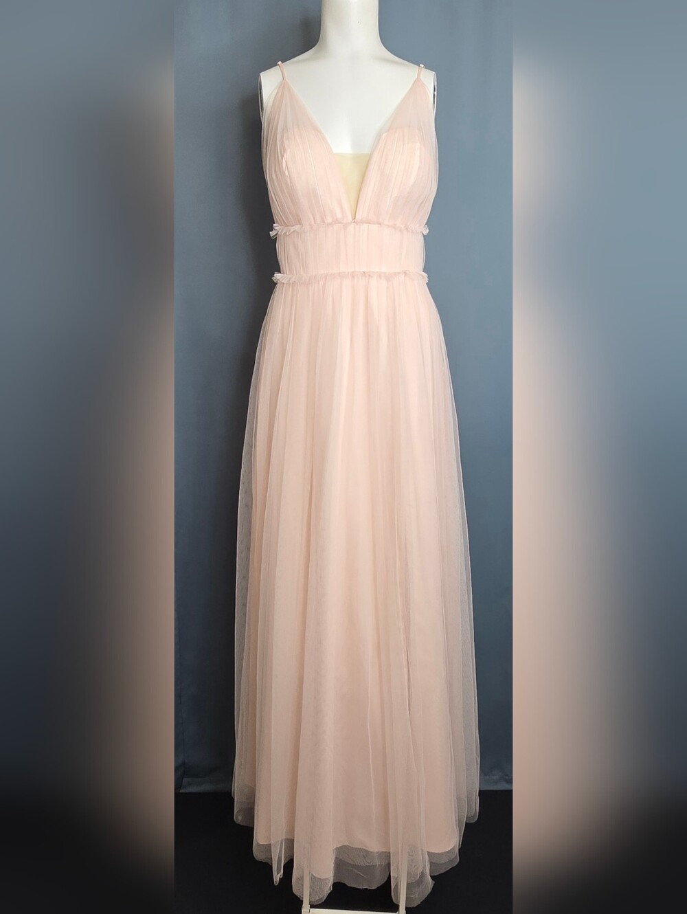 Revelry Blush Pink Tulle‎ Bridesmaid & Wedding Guest Gown | Deep Plunge 6 NWOT